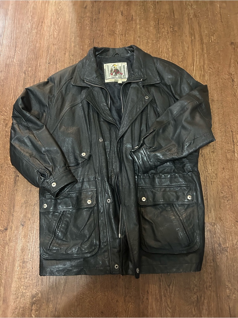 Vintage Urban Cowboy Black Genuine Leather Jacket Coat Men’s XL/XG Multi Pocket